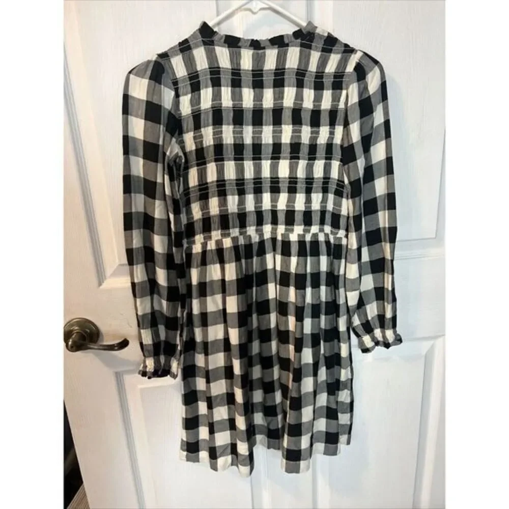 Hanna Andersson Girls Long Sleeve Black Checkered Smocked Dress Size 150/12‎